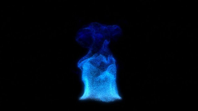 Seamless animated background of moving blue fluorescent particles floating in a dense fluid.