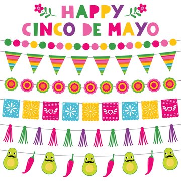 Cinco de Mayo, national Mexican holiday, party banners and decoration vector set