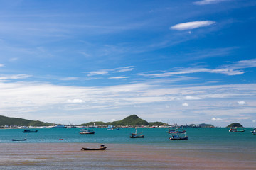 Fishing boats on the sea with blue sky background