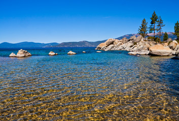 The Clear Water Of Lake Tahoe at Rocky Cove, Sand Harbor, Lake Tahoe, Nevada, USA