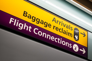 Arrivals Baggage Reclaim Flight Connections Airport Sign