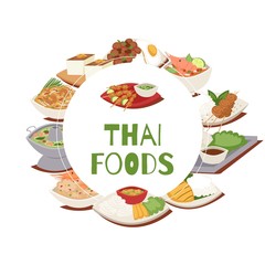 Thai food poster with thailand cuisine vector illustration, Tom Yam Goong, asian food ,thai spicy dishes. Thai food dishes restaurant or cafe menu poster.