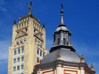 Skycraper and Church of Calatrabas  in Alcala Street in the city of Madrid. Spain.  