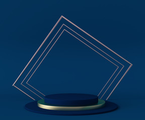 3D Rendering - Illustration blue pedestal isolated on blue background, modern minimal concept, empty stage, abstract geometry shape pastel color, Cosmetic background for product presentation.
