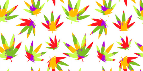 Fototapeta na wymiar seamless pattern with textured cannabis leaves on white background