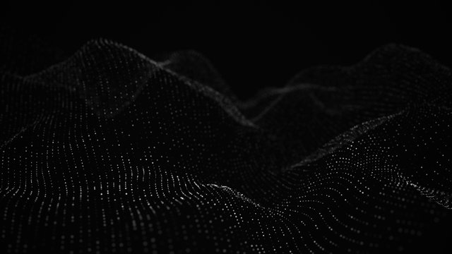 Wave 3d. Wave of particles. Abstract Black Geometric Background. Big data visualization. Data technology abstract futuristic illustration. 3d rendering.