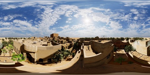 Arabic small town on desert, 3d rendering - 343887711