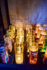 Lit candles, Mission San Xavier del Bac, Arizona, USA