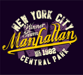 New york city tshirt print and embroidery graphic design vector art