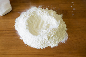 Flour scattered on the table