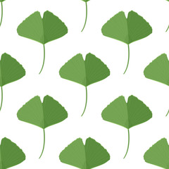 Seamless pattern with green ginkgo leaves. Natural simple background.