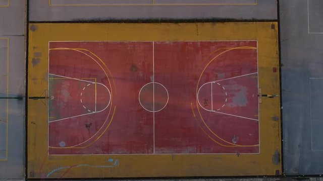 Aerial drone shot over basketball courts in a sports complex in Poseidonio, Thessaloniki Greece