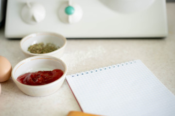 Notebook and products for breakfast