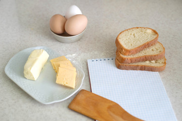 Notebook and products for breakfast