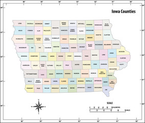 Iowa state outline administrative and political vector map in color