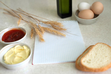 Notebook and products for breakfast