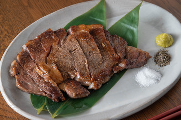 japanese wagyu steak with wasabi and soy sauce