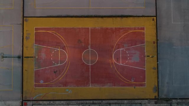 Aerial drone shot over basketball courts in a sports complex in Poseidonio, Thessaloniki Greece