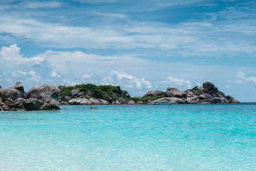 Fototapeta na wymiar Tropical sea with rocks stack and blue sky