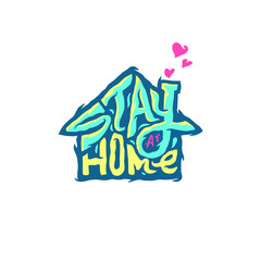 Stay at home, Coronavirus Covid-19, quarantine motivational phrase, hand drawn line with digital color, vector illustration