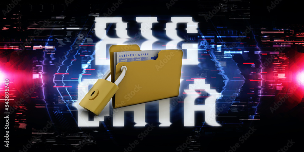 Poster yellow folder and lock. data security concept. 3d rendering