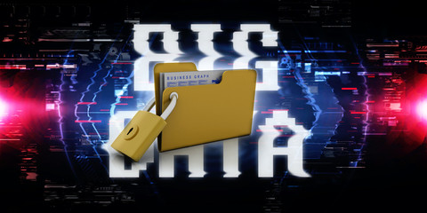 Yellow folder and lock. Data security concept. 3D rendering
