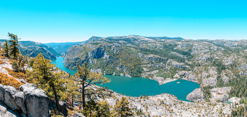 Panoramic of Donnell Lake in Stanislaus National Forest in california
