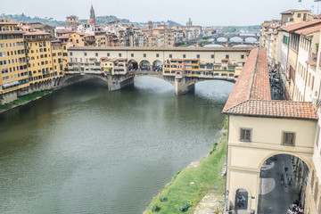 Aerial view of Ponte Vecchio Bridge in Florence