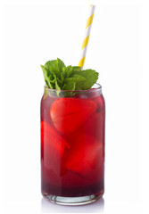 Strawberry fruit alcohol cocktail (Mojito) isolated