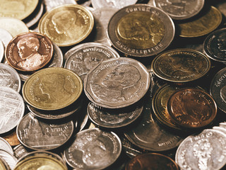 lots of thai coins money for background