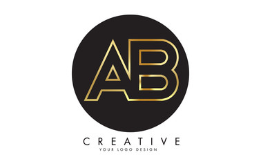 Golden Letters AB A B Logo with monogram design. Simple AB Icon with Black Circle.