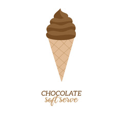 Classic soft serve chocolate ice cream vector illustration. Sweet dairy or vegan chocolate flavored ice cream in waffle cone. Isolated.  