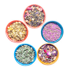 assortment of dry flowers and herbals tea