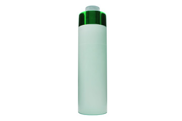 Plastic color green bottle on a white background. screw cap
