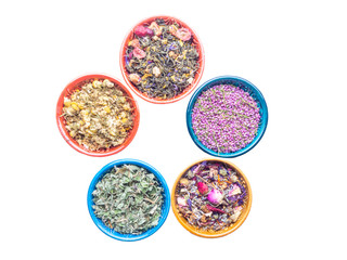 assortment of dry flowers and herbals tea