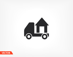 Moving home concept. A truck transporting a house. icon. Vector Eps 10