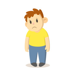 Sad unhappy boy standing alone. Colorful flat vector illustration, isolated on white background.
