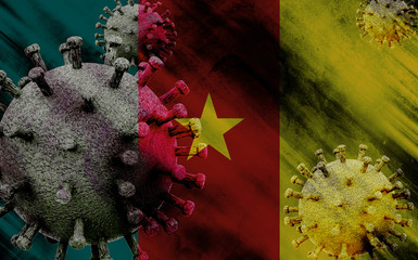 Cameroon flag with coronavirus COVID 19. 3D illustration