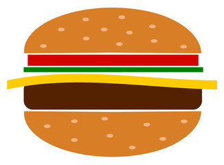 Graphic cheeseburger with lettuce and tomato and sesame seed bun