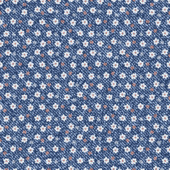 Vector Daisies. Denim floral background. Jeans background with flowers. Denim seamless pattern. Blue jeans cloth.
