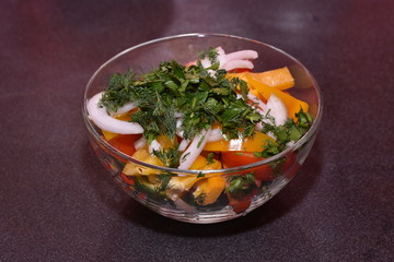 beautiful vegetable salad in a transparent plate
