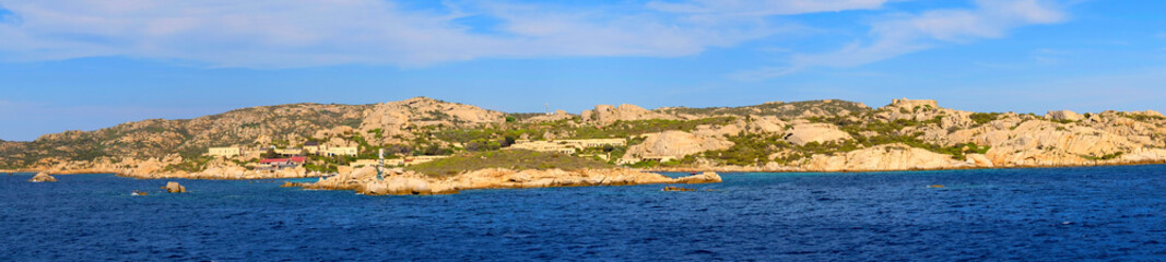 Fototapeta premium La Maddalena, Sardinia, Italy - Panoramic view of La Maddalena archipelago Tyrrhenian Sea coastline with La Maddalena island beaches
