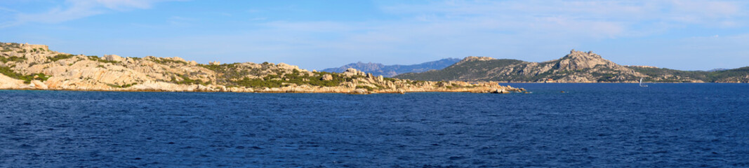 Fototapeta na wymiar La Maddalena, Sardinia, Italy - Panoramic view of La Maddalena archipelago Tyrrhenian Sea coastline with La Maddalena island beaches