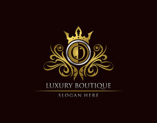Luxury Boutique O Letter Logo, Circle Gold Crown O Classic Badge Design