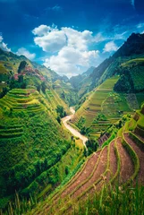 Washable Wallpaper Murals Mu Cang Chai Rice fields on terraced with wooden pavilion at daytime in Mu Cang Chai, YenBai, Vietnam.