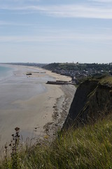 Coastline with Cliffs and a Small Town in Normandy, France.