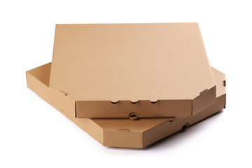 empty carton cardboard pizza package. paper pizza box. isolated on a white background. empty template for design.