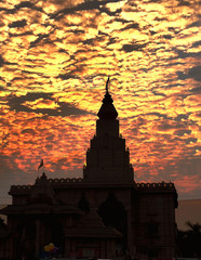 Temple in sunset with orange sky