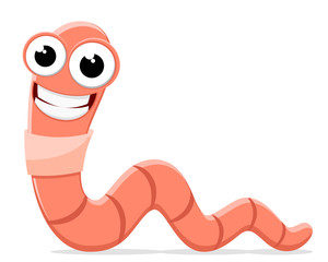 Fototapeta premium Worm creeps and smiles on a white background. Character