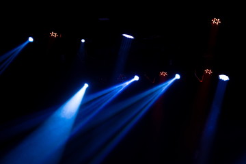 scene, stage light with colored spotlights and smoke